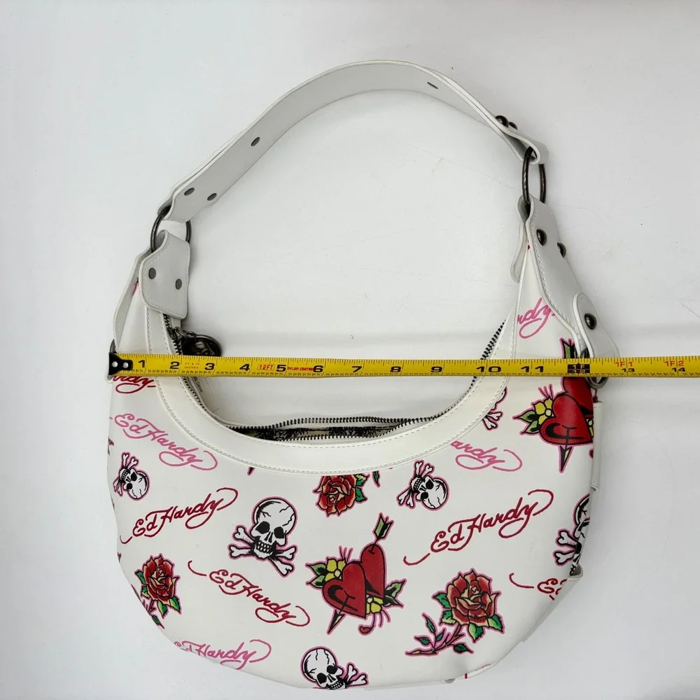 Ed Hardy White Skull‎ Rose Tattoo Hobo Shoulder Bag Purse